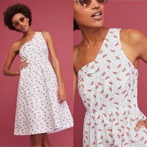 Anthropologie HD in Paris Parkbound One Shoulder Watermelon Print Dress Size‎ 10
